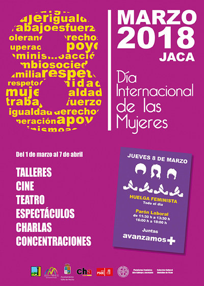 Hasta el próximo 7 de abril se ha previsto un amplio programa de actos en torno al Día Internacional de las Mujeres, que incluye teatro, cine, actos reivindicativos y una exposición y se desarrollará en Jaca y Hecho. 