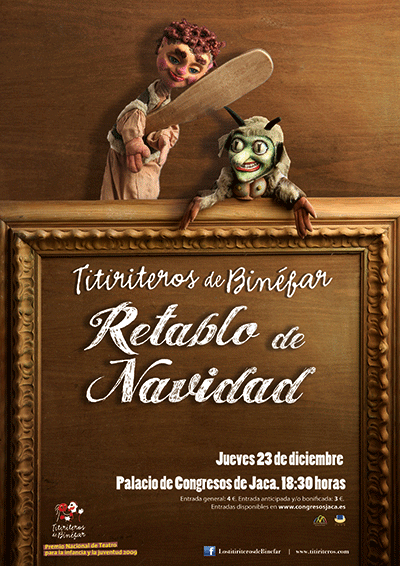 Este jueves tendrá lugar la narración del cuento "O Chiflo de Navidad" y encendido de la Zoca con Acomseja y los Gaiters de Chaca, en la Plaza Ripa a las 17:30h y a las 18:30 en el Palacio de Congresos podemos disfrutar de una cita imprescindible, el "Retablo de Navidad" de los Titiriteros de Binéfar. Para finalizar la jornada, a las 20h, concierto con el Grupo vocal Doña Sancha y Oroel, con entrada libre hasta completar el aforo de la Iglesia de Santiago.