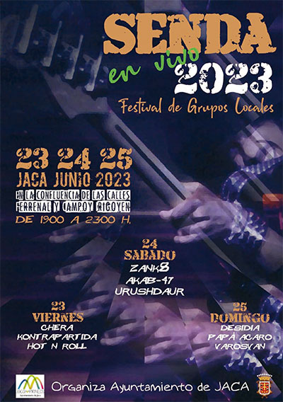 Entre las propuestas musicales encontramos tres conciertos: noche de flamenco el 12, La Fuga, "actuación estrella" el 24 de junio en la plaza San Lure (entrada anticipada 15 euros y 18 en taquilla el día del concierto) y el concierto de "Rock con Ñ" y "Dry River" el miércoles 28. Además,la actuación de la Banda de Música Santa Orosia el día 25, la de la Ronda de Boltaña (Peña Enta Debán) y el ciclo "Senda en Vivo" con grupos locales, que ofrecerá conciertos los días 23, 24 y 25 en la confluencia de las calles Ferrenal y Campoy Irigoyen.