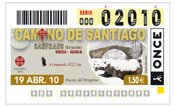 Cupón dedicado a Canfranc, con el “puente de los peregrinos”