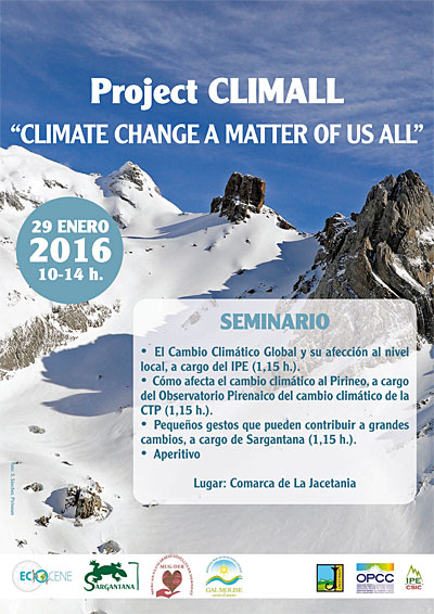 "Climat Change a Matter of us all" es el título de la jornada sobre el cambio climático, de libre asistencia, que tendrá lugar el viernes 29 de 10 a 14 h. en la sede de la Comarca de la Jacetania.