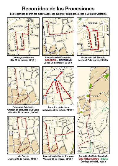 Recorridos de las procesiones. Pulsar para ampliar