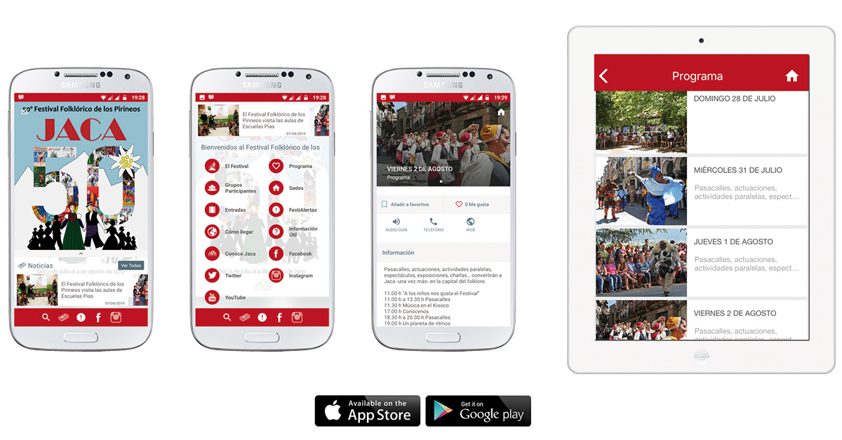 El Festival Folklórico de los Pirineos ha puesto en marcha su app, un nuevo canal de comunicación para proporcionar información actualizada y en tiempo real del certamen. La aplicación móvil nos permitirá acceder a toda la información del Festival así como estar permanentemente informados de noticias, actividades y alertas de su 50 edición que se celebrará del 31 de julio al 4 de agosto.
