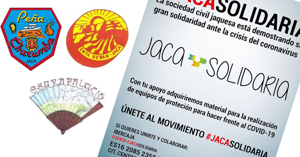 Las tres peñas de Jaca, Charumba, Enta Deban y Estrapalucio se han unido en la lucha contra el COVID19, realizando una aportación de 1200 € a "Jaca solidaria". 