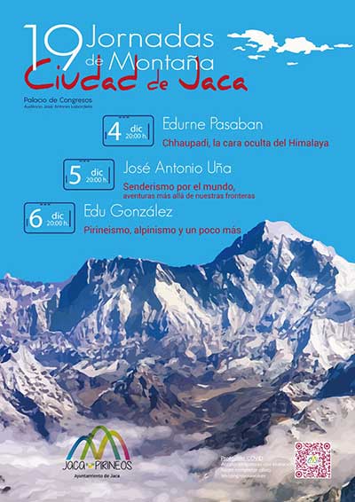 Los próximos 4, 5 y 6 de diciembre tenemos una cita con la edición 2021 de las Jornadas Montañeras que, en esta ocasión, contarán con la presencia de Edurne Pasaban, José Antonio Uña y Edu González. Las charlas tendrán lugar a las 20h en el Palacio de Congresos de Jaca, con invitación gratuita.