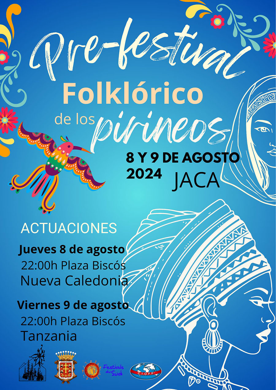 El día 8 actuará el grupo de Nueva Caledonia y el día 9 la agrupación de Tanzania, en ambos casos a las 22.00 en la plaza Biscós; previamente, como es habitual durante el certamen, podremos disfrutar de un pasacalles de 18.00 a 20.00 h.