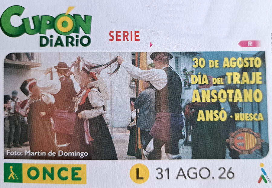La edición de 2026 tendrá además una difusión especial fuera del Pirineo. El Día del Traje Típico Ansotano será la imagen del cupón de la ONCE del lunes 31 de agosto, justo un día después de la celebración.